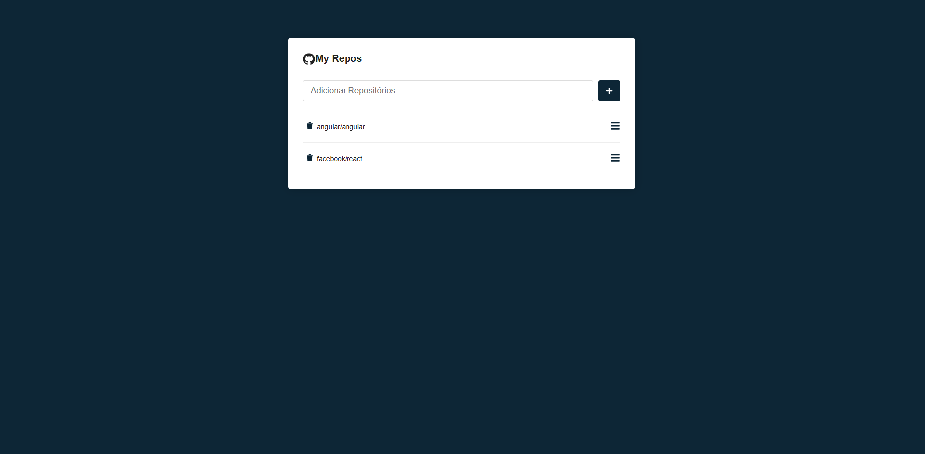 Página inicial da aplicação