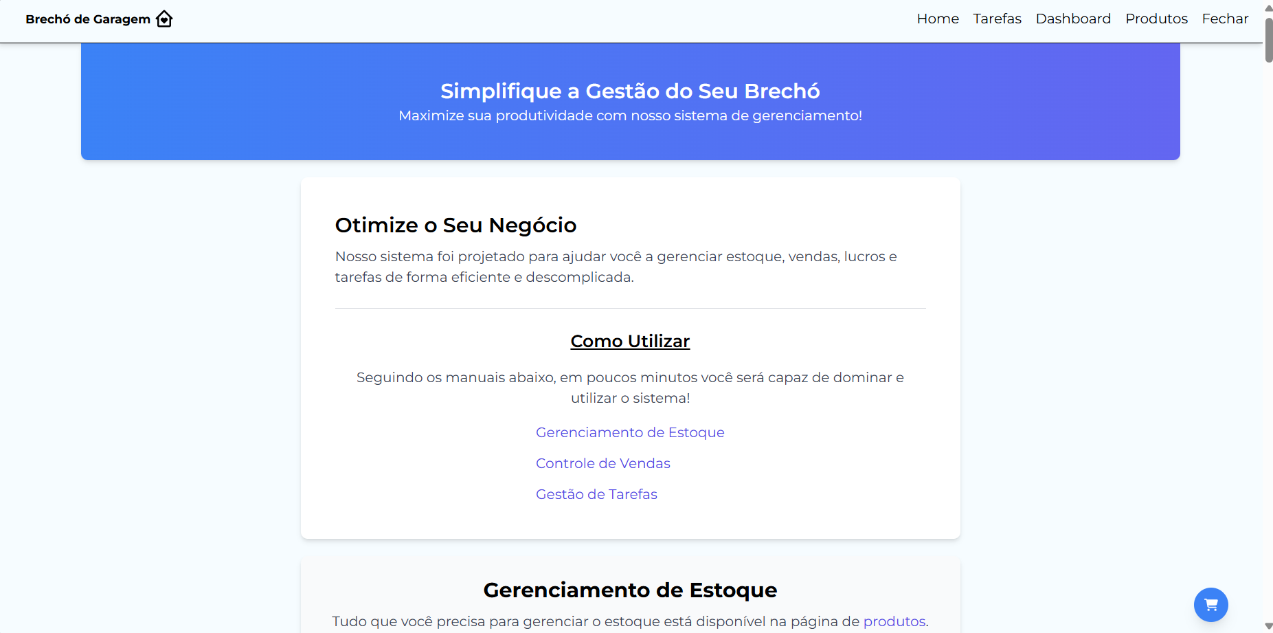 Página inicial da aplicação